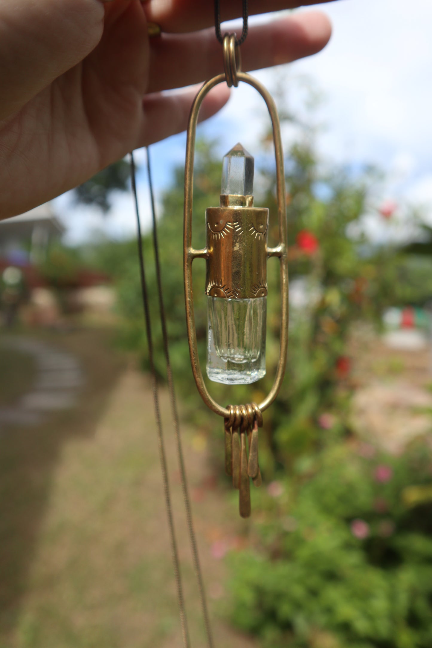 Aurora Vessel Brass Roller Quartz Pendant