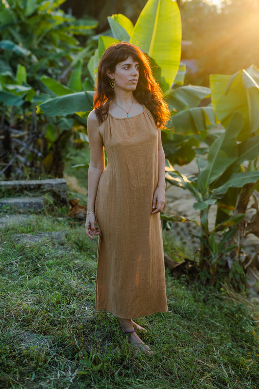 Cotton Long Dress/ Nymph Bronze
