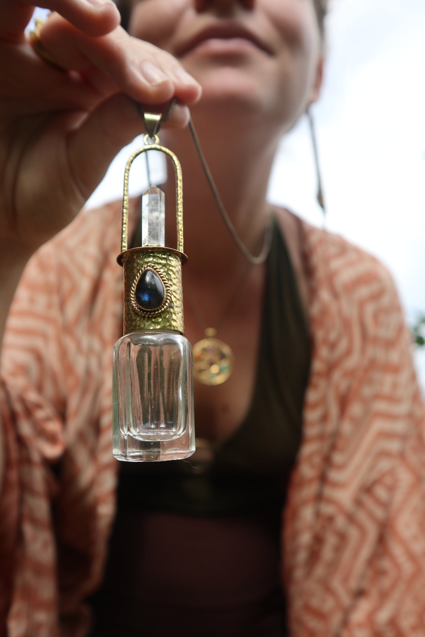 Aurora Vessel Brass Roller Blue Labradorite Pendant