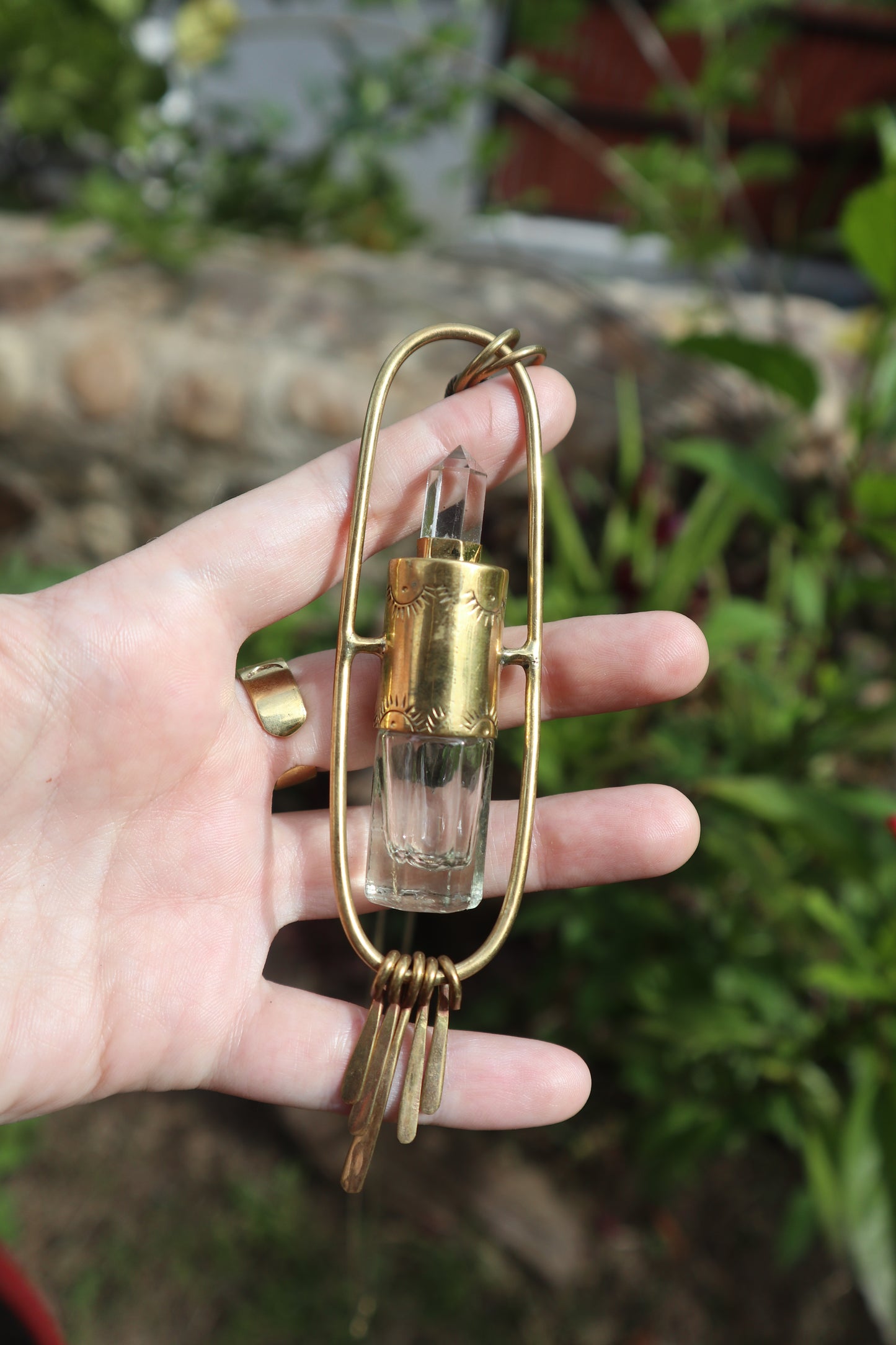 Aurora Vessel Brass Roller Quartz Pendant