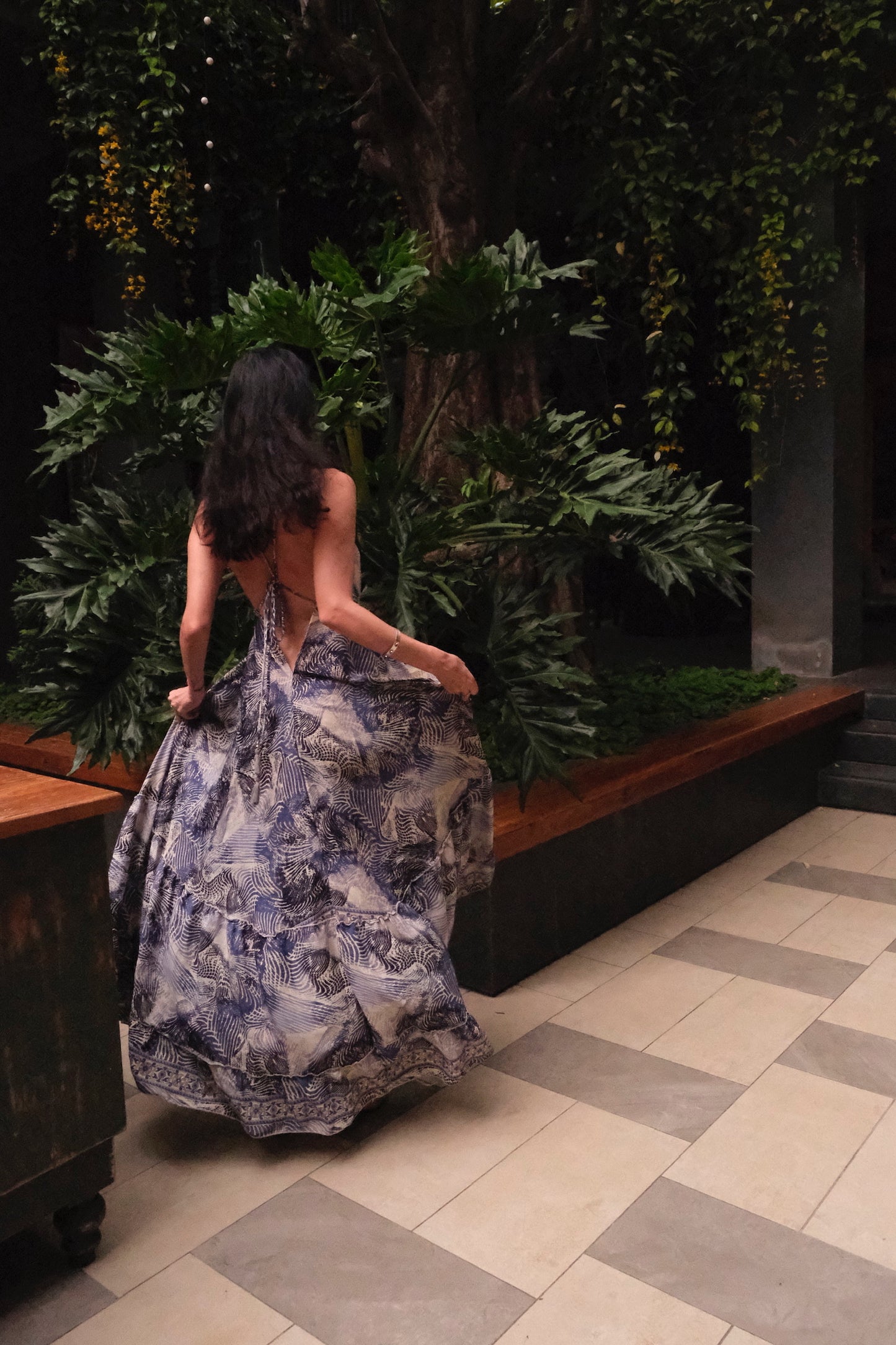 Silk Long Dress/ Seaside Breath