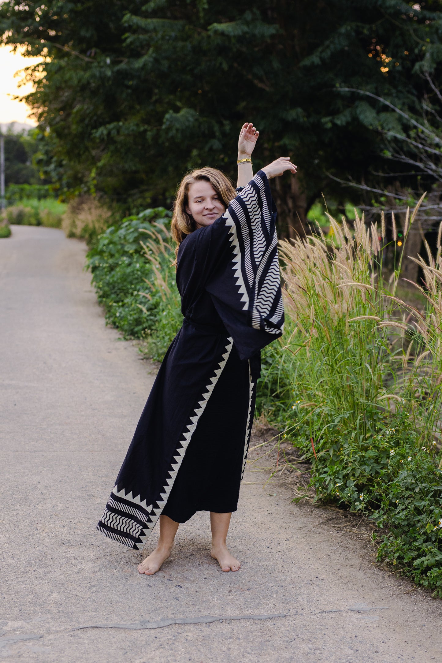 Japanese Unisex Block-printed Long Kimono