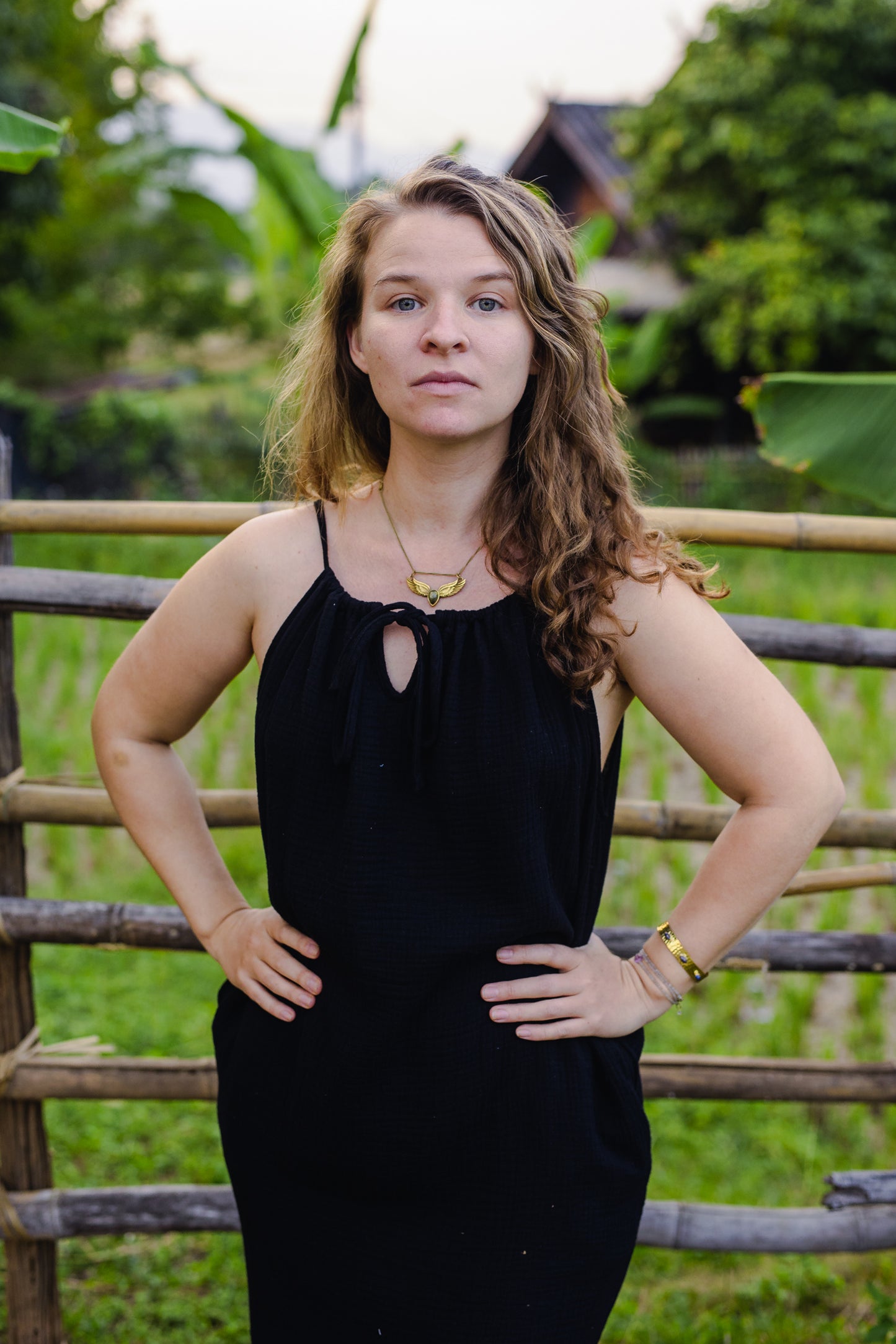 Cotton Long Dress/ Night Rose