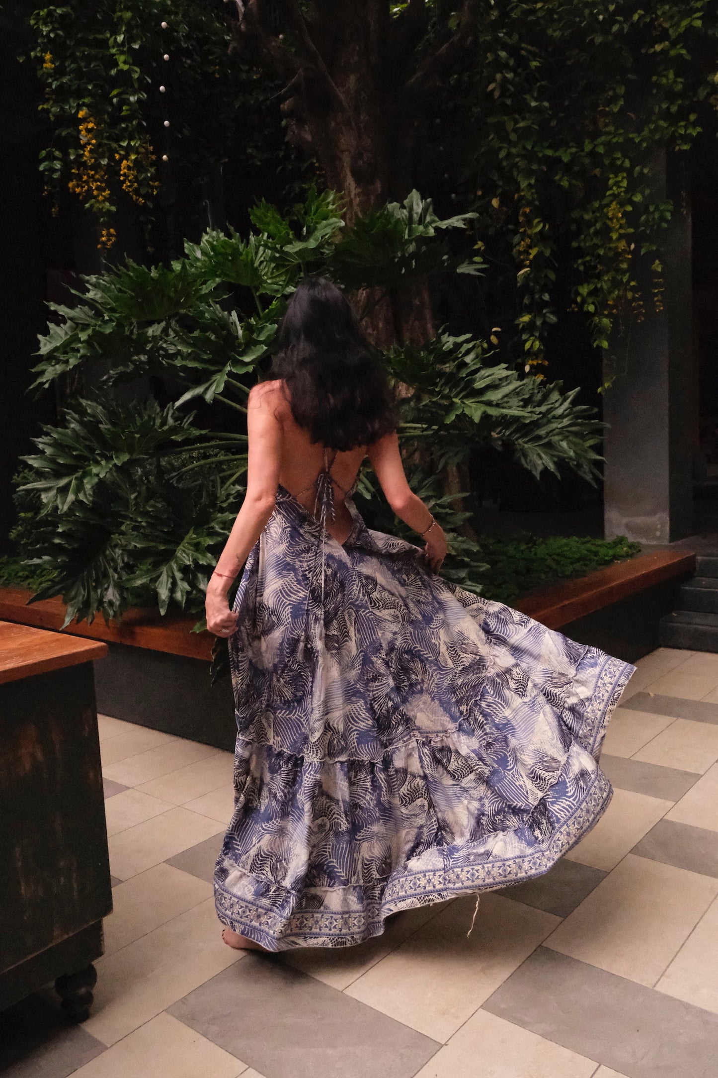 Silk Long Dress/ Seaside Breath