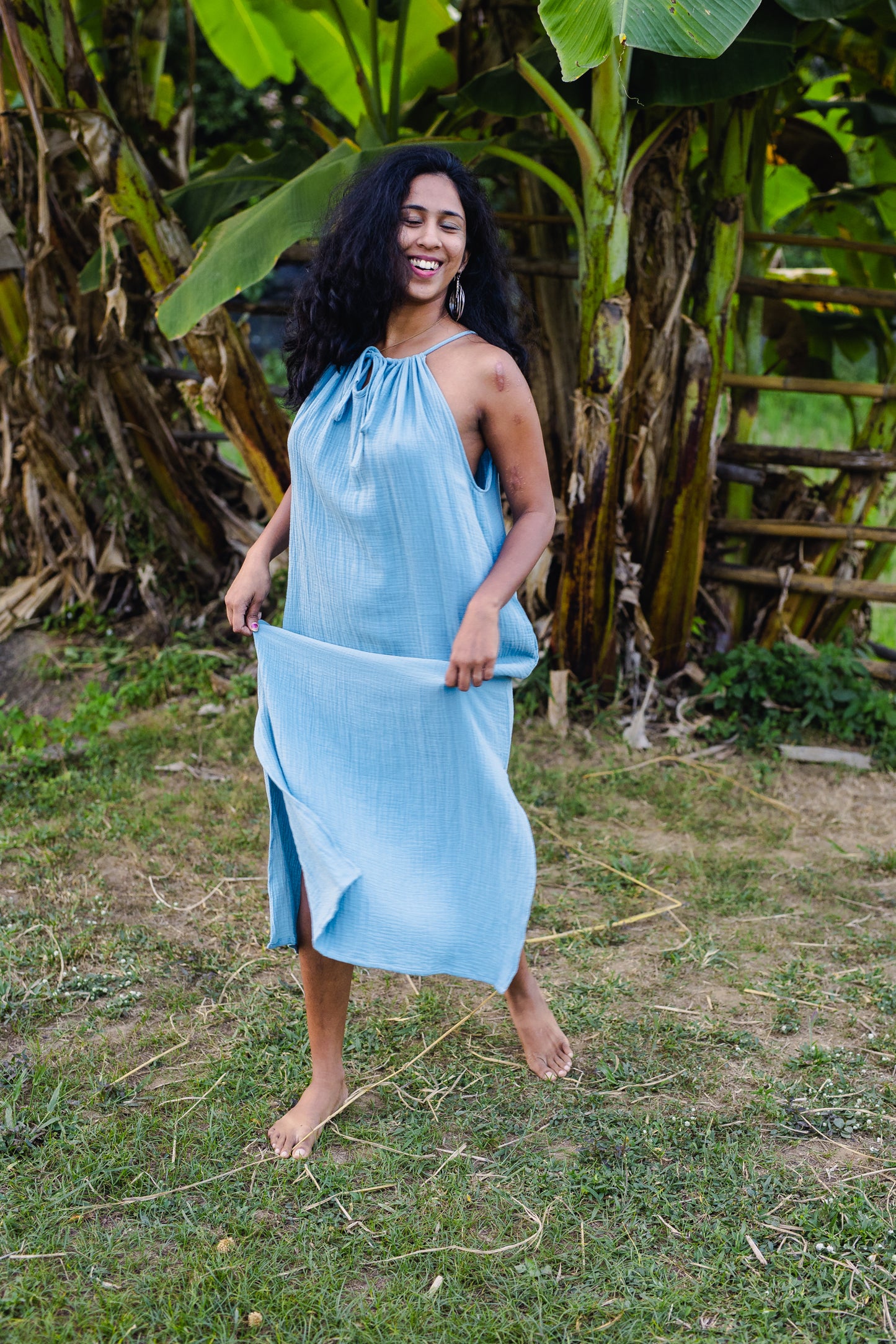 Cotton Long Dress/ Sky Rose