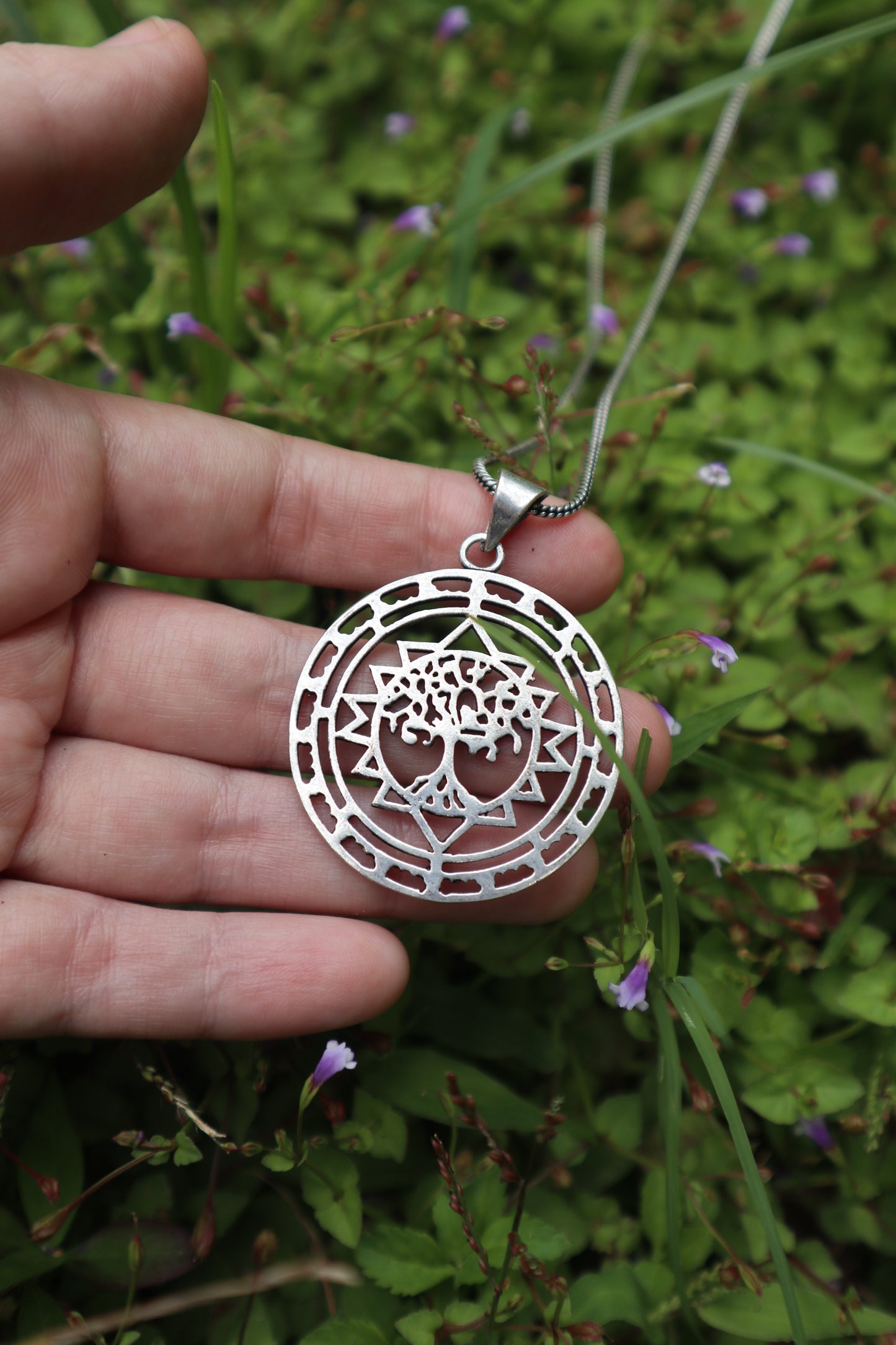 Sacred Tree of Life Silver Plated Brass Pendant