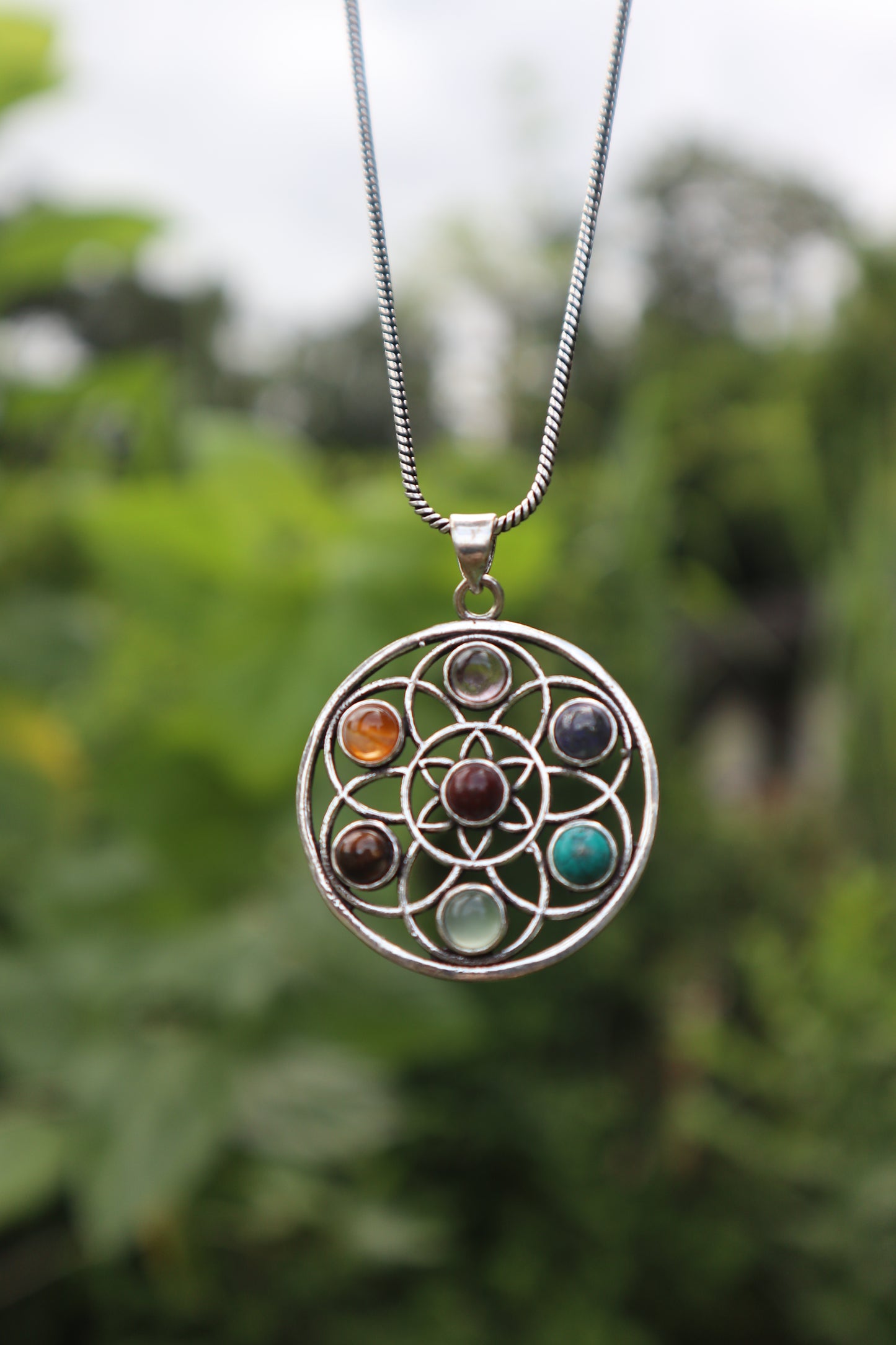 Circle of life Chakra healing silver-plated necklace