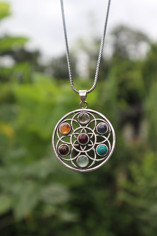Circle of life Chakra healing silver-plated necklace